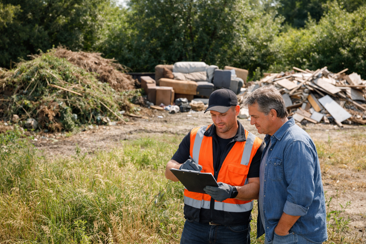 Expert team from Angel's Cleanup discussing property cleanup service pricing factors