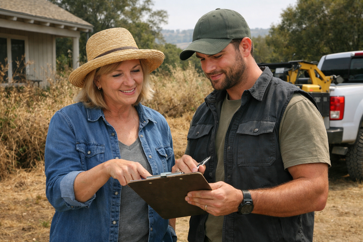Brush clearing expert working on rural West County property to reduce fire risk